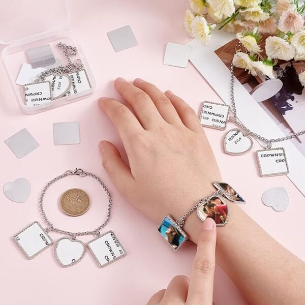 Bracelets Blanks Heat Transfer Bracelet Tray Heart Photo Bezel Square Craft Bezel Setting Blank - Image 2