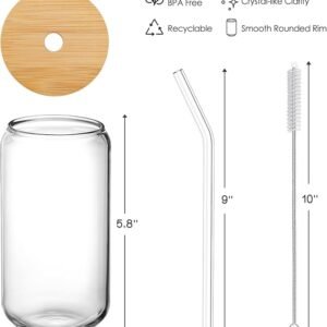 Glass Cups with Bamboo Lids and  glass Straws