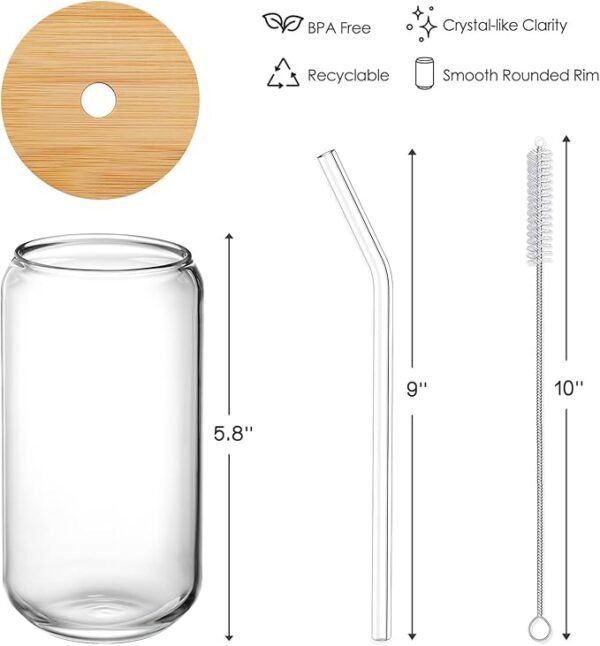 Glass Cups with Bamboo Lids and  glass Straws