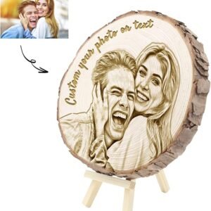 Personalized Photo Wood Slice Custom Engraved Picture Text Frame Tree Wooden Crafts for Valentine's Day Anniversary Birthday Wedding Gift