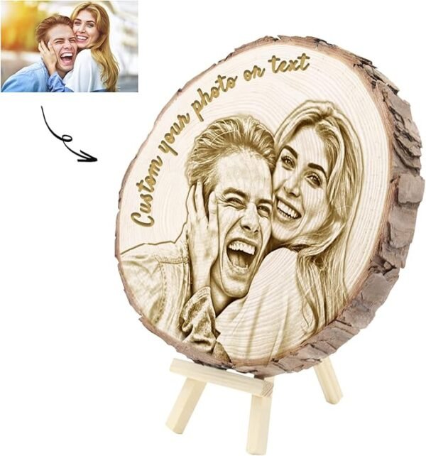Personalized Photo Wood Slice Custom Engraved Picture Text Frame Tree Wooden Crafts for Valentine's Day Anniversary Birthday Wedding Gift